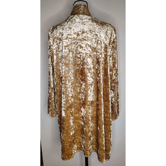 How Very Loved Large Crushed Velvet Cardigan, Gold Tone, Embroidered Lagenlook - Picture 3 of 5
